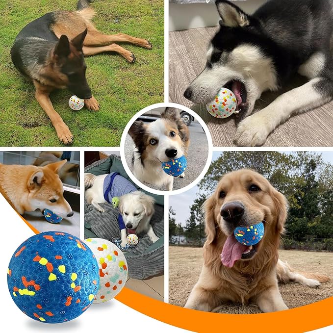 Petcare 2 Pack Dog Balls Toys for Aggressive Chewers Indestructible Tennis Balls for Medium Large Dogs Water Toy Chew Ball Tough Durable Big Dog Toys Bouncing Ball for Dogs to Fetch, Blue+White