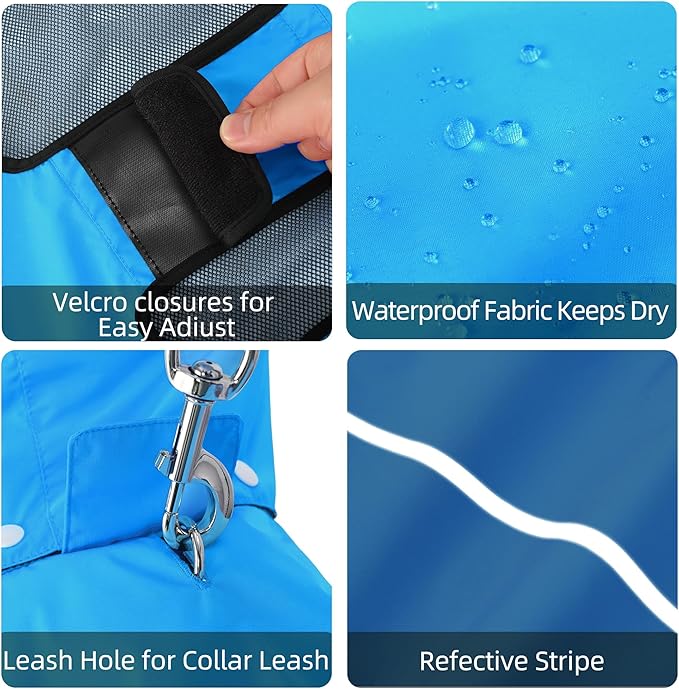 Mile High Life Dog Raincoat, Adjustable Waterproof Pet Rain Jacket, Reflective Hooded Poncho for Small Medium Large Dogs, Lightweight Breathable Pet Rain Coat (Blue,L Chest 26"-33")
