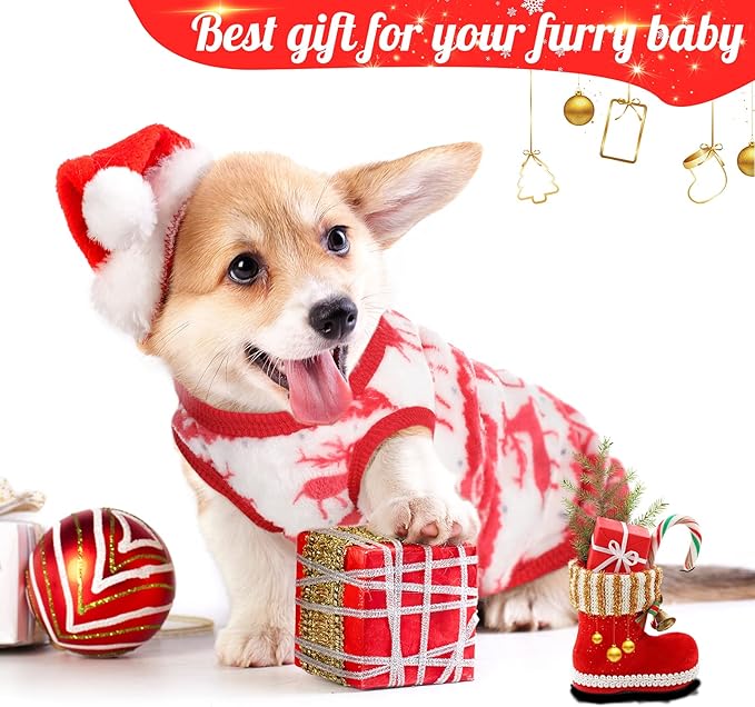 6 Pcs Puppy Clothes for Christmas Winter Warm Cute Pet Sweaters Flannel Dog Vest Paw Print Cat Clothes for Chihuahua Dachshunds Male Female Puppy(Animal Pattern,S(Body Length:9.8” Chest:13.8”))