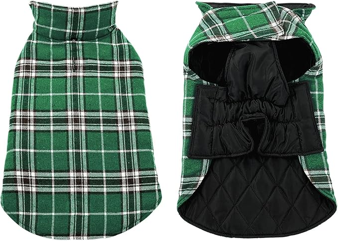 MIGOHI Reversible Dog Coats, Warm, Windproof & Waterproof Jackets for Cold Weather, British Plaid Warm Dog Vest, Green, 2XL