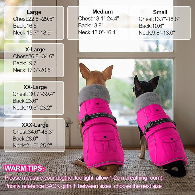 Dogcheer Dog Coat with Pocket, Waterproof Dog Jacket with Adjustable Buckle, Reflective Puppy Winter Coat Warm Turtleneck Fleece SnowJacket for Small Medium Large Dogs - Pink XL