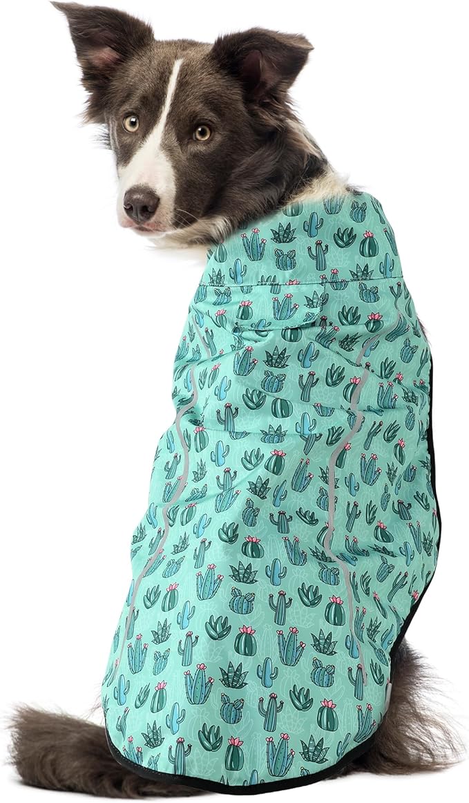 Mile High Life Dog Raincoat, Adjustable Waterproof Reflective Rain Jacket for Small Medium Large Dogs, Lightweight Breathable Pet Rain Coat with Leash Hole(Green Cactus,M Chest 26-32")