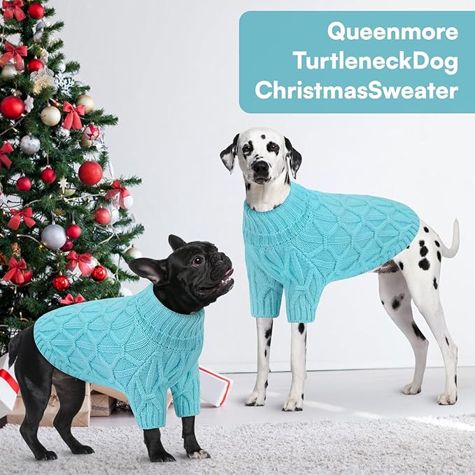 Queenmore Knitted XS Dog Sweater,Turtleneck Pullover Small Dog Sweater,Soft DogSweaters for Small Dogs Male Female, Pet Sweaters for Dogs,Thick Warm Pet Clothes for Teacup,Chihuahua(Lake Blue,XS)