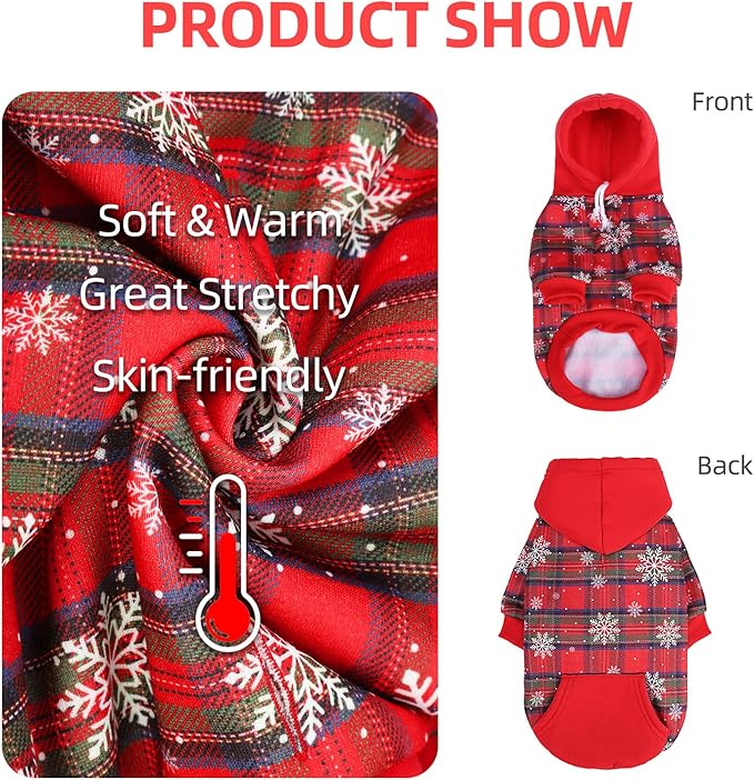 PUPTECK Fall Winter Dog Hoodie Pet Sweatshirt Soft Warm Clothes Fleece Lined with Hat for Small Medium Large Dogs, Pocket Design, Snow M