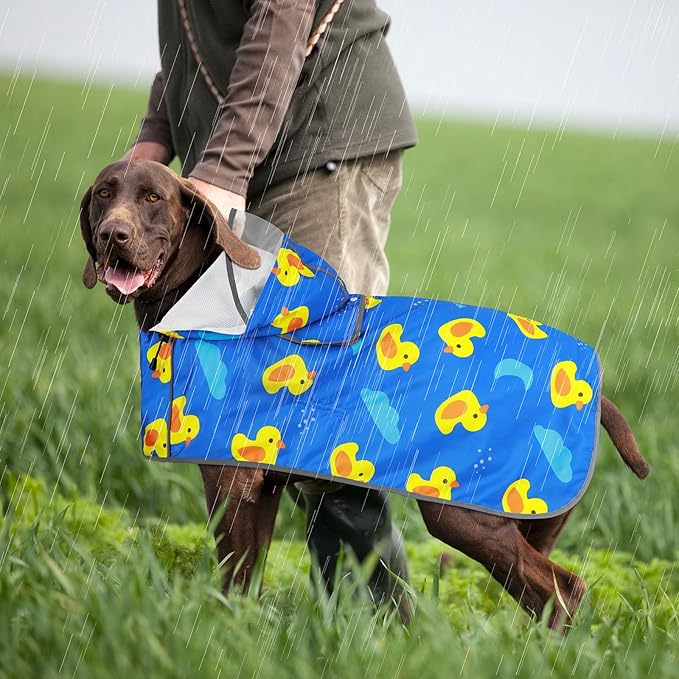 Reflective Dog Raincoat, Waterproof Dog Rain Jacket Hooded Poncho, Adjustable Rain Coat with Storage Pocket for Medium Dogs (Blue, Medium)