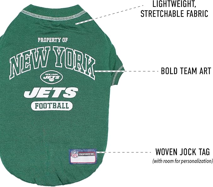 NFL New York Jets Dog T-shirt X-Small. - Licensed Shirt for Pets Team Colored with Team Logos- Premium Stretchable Materials for the comfort of your Dog & Cat