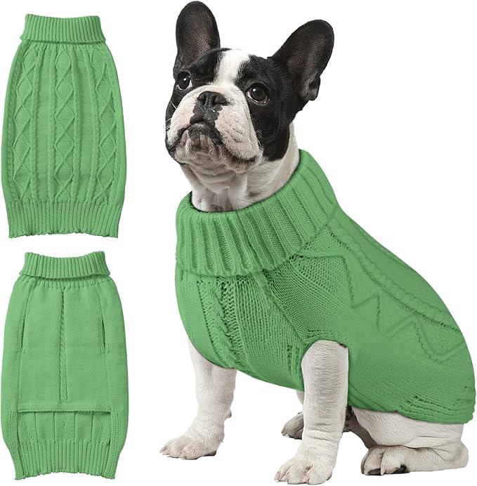 Dog Sweaters for Small Medium Large Dogs Girl, Soft Warm Turtleneck Pup Dogs Shirt, Double Knitting Collar for Outdoor Playing, Warm Dog Clothes (XL,Green)