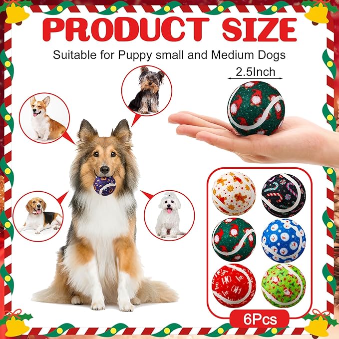 Civaner 18 Pcs Christmas Squeaky Tennis Balls for Dogs 2.5 Inch Bulk Dog Toys Ball for Small Medium Large Dogs Puppy Chew Teething Toy Interactive Training Xmas Gifts Stocking Stuffers (Candy)