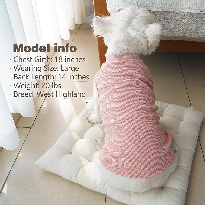 KYEESE 2Pack Waffle Dog Shirts Stretchy T-Shirts Lightweight Tank Top Sleeveless Striped Vest Breathable Pet Tee, XX-Large, Pink+Striped