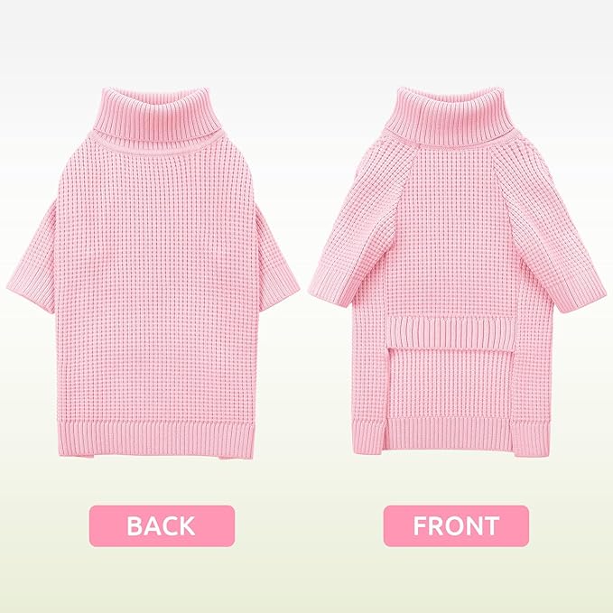 Queenmore Dog Sweaters for Large Dogs, Plaid Large Dog Sweater, Turtleneck Pet KintSweater with Check Pattern, Long Sleeve Holiday Pet Knitwear, Pink L