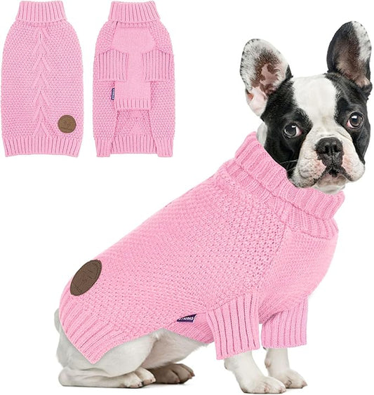 cyeollo Small Dog Sweater with Leash Hole Warm Turtleneck Knitwear Dog Clothes Puppy Sweaters for Small Dogs,Pink, S