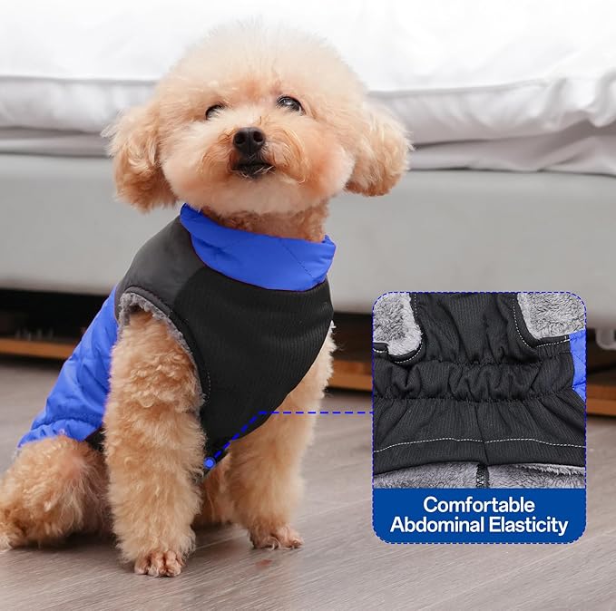 Warm Fleece Dog Coats for Medium Dogs,D-Rings Waterproof Puppy Jacket for Cold Winter,Blue XL