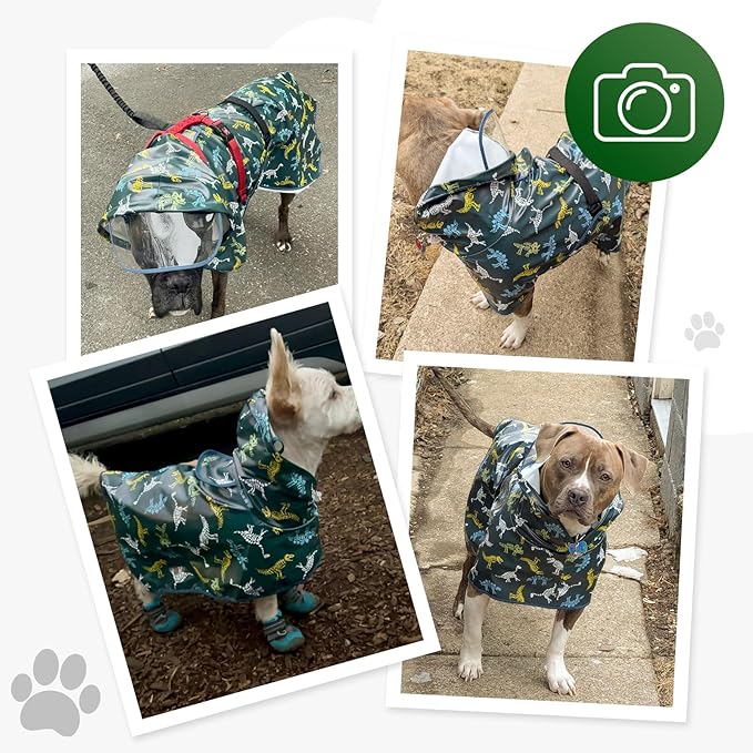 Dog Raincoat, Waterproof Windproof Dog Rain Jacket with Hood, Rain Coat with Leash Hole, Adjustable Raincoat Poncho for Small Medium Large Dogs Outdoor (Green, X-Large)
