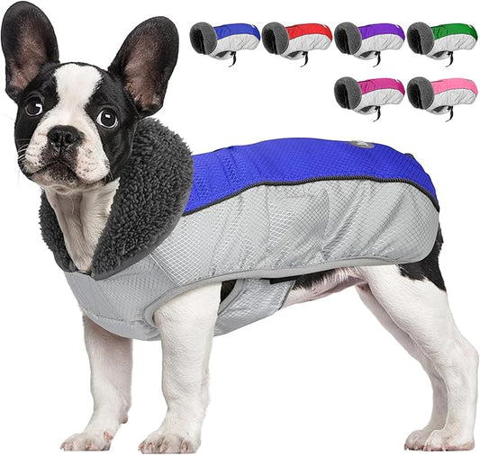 Dog Coat, Waterproof Ripstop Dog Winter Jacket with Leash Hole, Reflective Adjustable Warm Pet Fleece Snow Sweater for Small Medium Large Dogs - Blue, 3XL