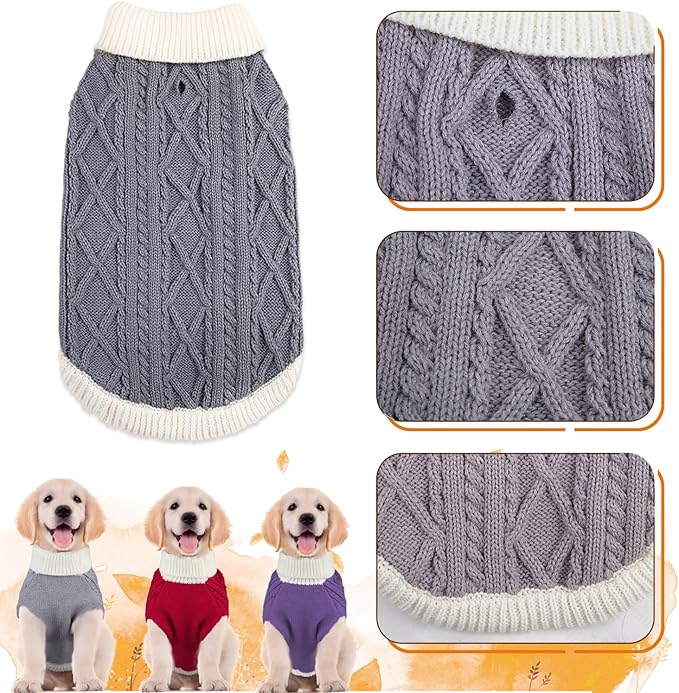Small Dog Sweaters with Leash Hole Turtleneck Dog Sweaters Knitwear Boys Girls Warm Soft and High Stretch Pet Clothes for Fall Winter，Pet Shirts for Kitten Puppy Grey Small