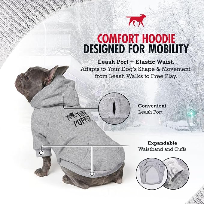 Tuff Pupper Dog Hoodie | Premium Quality 100% Organic Cotton | Ultra Soft Interior for Superior Comfort | Elastic Cuffs & Drawstring for Warmth | Stretch Fit Suitable for All Breeds (Gray, S)
