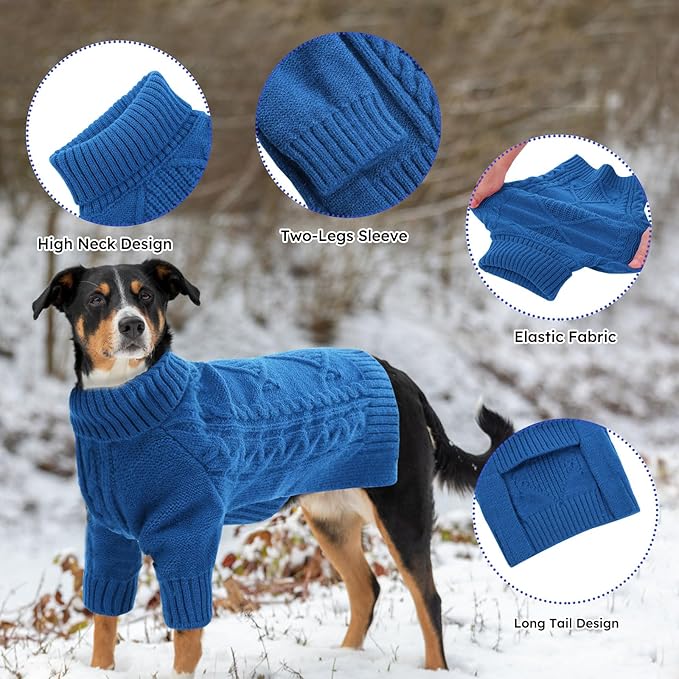 ASENKU Knitted Dog Sweater, Pullover Big Thermal Dog Winter Sweater, Turtleneck Doggy Sweaters for Large Medium Dogs Boy Girl,Warm Pet Sweatshirt for Labrador,Golden Retriever,3XL