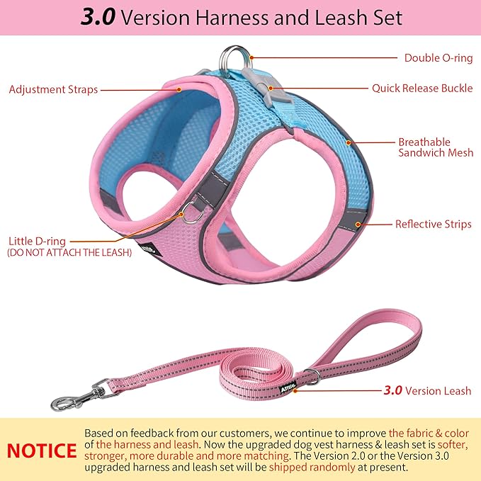 AIITLE Step in Dog Harness and Leash Set - Summer No Pull Escape Proof Vest Harnesses with Soft Mesh and Reflective Bands, Adjustable Pet Outdoor Harnesses for Small and Medium Dogs Pink M