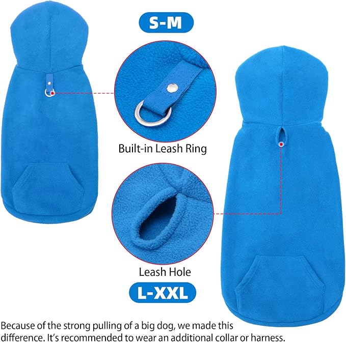 EXPAWLORER Dog Hoodie Fleece Sweater Vest, Hooded Dog Sweatshirt Fall Winter Pet Clothes with Leash Hole, Sleeveless Warm Cozy Puppy Clothing for Cat Small Medium Large Dogs Girl Boy, Blue XXL