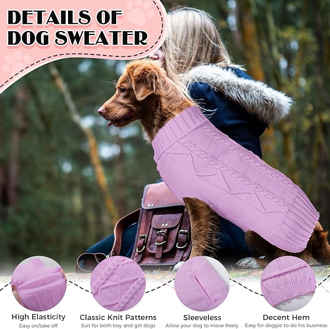 Dog Sweaters for Small Medium Large Dogs Girl, Soft Warm Turtleneck Pup Dogs Shirt, Double Knitting Collar for Outdoor Playing, Warm Dog Clothes (2XL,Purple)