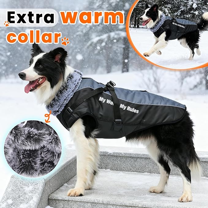 Dog Coat for Medium Large Dogs,Waterproof Reflective Dog Winter Jacket with Harness, Fleece Snowsuit,Warm Pet Winter Coat(Reflective white-3XL)