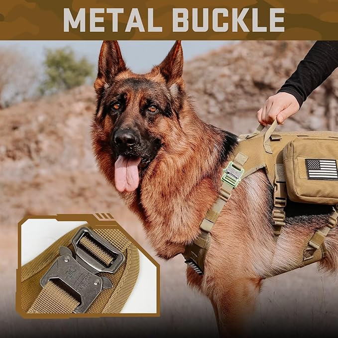 Forestpaw Dog Harness Medium Sized,Tactical Dog Harness with Handle,No Pull Military Style Service Dog Vest with Pockets Adjustable for Medium Dogs,Brown,Chest 15.5-25.5"