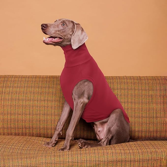 ROZKITCH Dog Sweaters Soft Fleece Pullover Sweatshirt Pajamas, Turtleneck Warm Pet Cold Weather Jacket Stretchy Vest Jumpsuit Apparel Outfit Clothes for Small Medium Large Dogs Walking Sleep Red 3XL