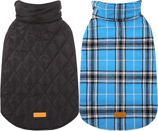 Kuoser Waterproof Dog Coat, Reversible Dog Jacket for Large Dogs, Adjustable Durable Doggie Winter Coat for Groowing Puppies Warm Puppy Cold Weather Apparel, Blue L