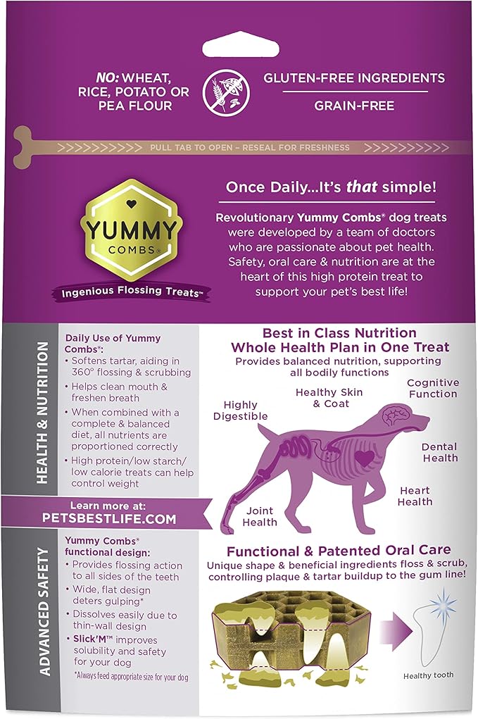 Yummy Combs Dog Dental Treats – Vet VOHC Approved – Delicious Chicken Protein – Removes Tartar with Cleaning Comb Shape – Dental Dog Treats for Extra Small Dogs (12oz, 48 Count)