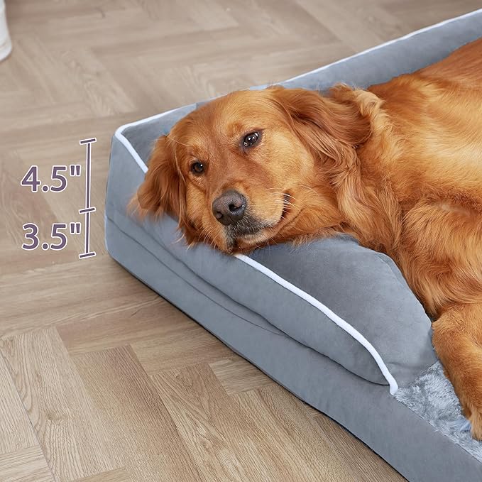 Orthopedic Dog Beds for Extra Large Dogs, Waterproof Egg Crate Foam XL Dog Bed with Sides 45 * 35Inch, Big Dogs Couch Beds with Removable Washable Cover and Nonskid Bottom, Grey