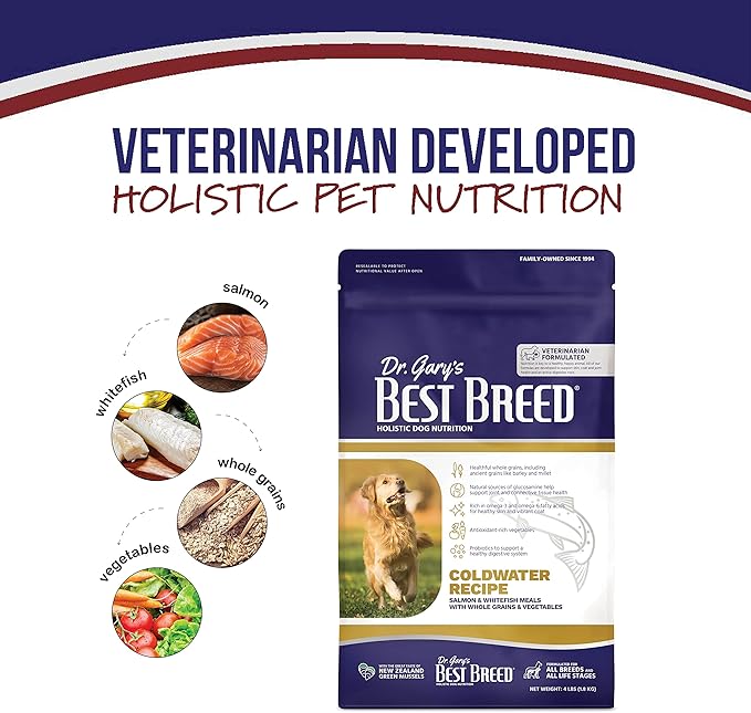 Best Breed Dr. Gary's Coldwater Recipe Slow-Cooked in USA, Natural Dry Dog Food for All Breeds and Sizes, 26lbs.