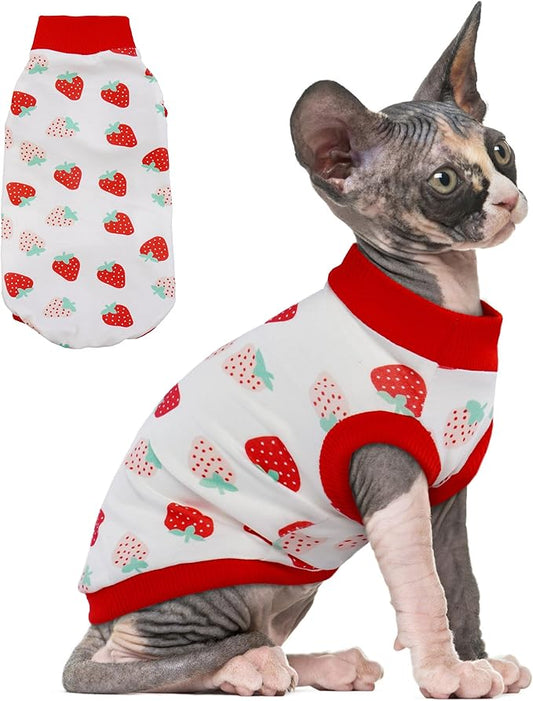 PUMYPOREITY Sphynx Cat Clothes: Stretchy Sweater, Soft Shirt, Pullover Pajamas, Turtleneck for Sphynx, Cornish Rex, Devon Rex Cats - Red, XL