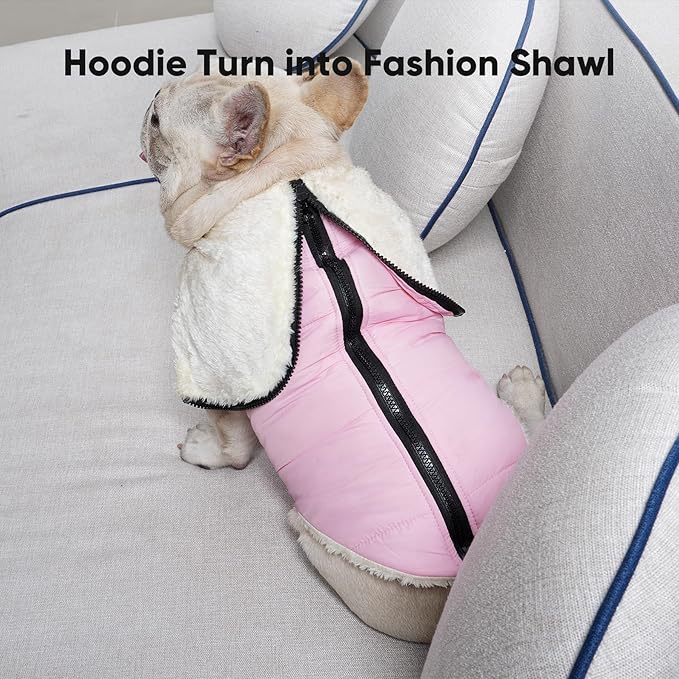 Fleece Lining Dog Hoodie with Harness Built in,Extra Warm Small Dog Jacket in Winter Puppy Coats with Hooded,Light Pink M
