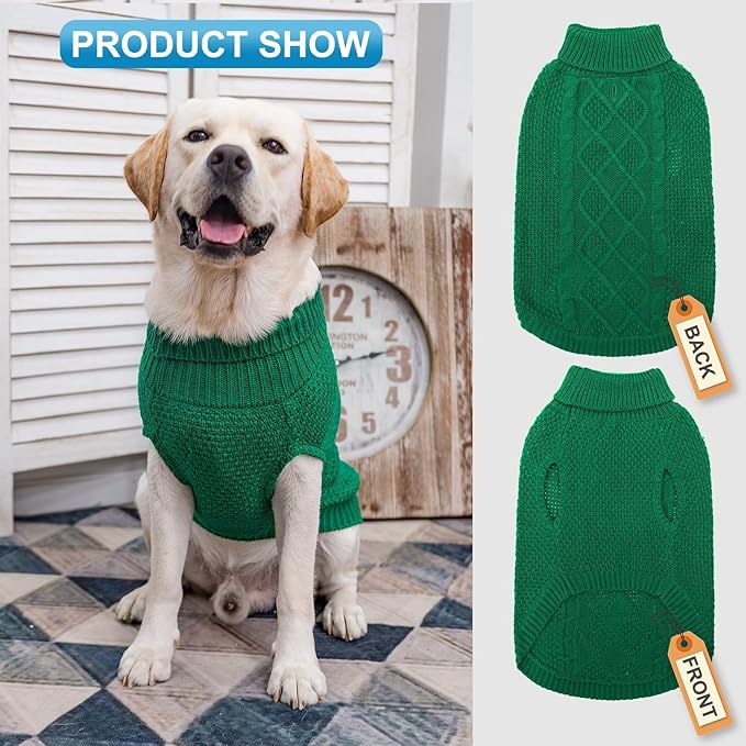 Mihachi Turtleneck Dog Sweater - Winter Coat Apparel Classic Cable Knit Clothes with Leash Hole for Cold Weather, Ideal Gift for Pet in New Year
