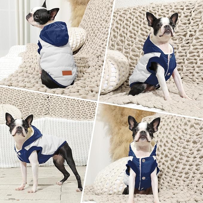 Fleece Lining Extra Warm Dog Hoodie in Winter for Large Dogs Jacket Pet Coats with Hooded,Beige and Blue XL