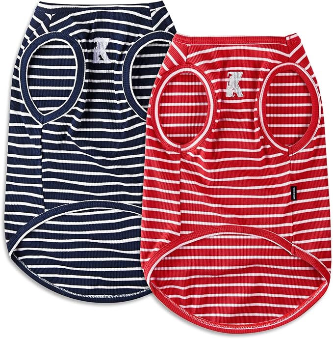 Koneseve Dog Shirt Vest Lightweight Stretchy Dog T-Shirt Soft Cool Shirts Sleeveless Stripe Vests Breathable Clothes for Puppy Kitty Cats Small Medium Large Dogs 2 Pack Red + Blue [ XL ]