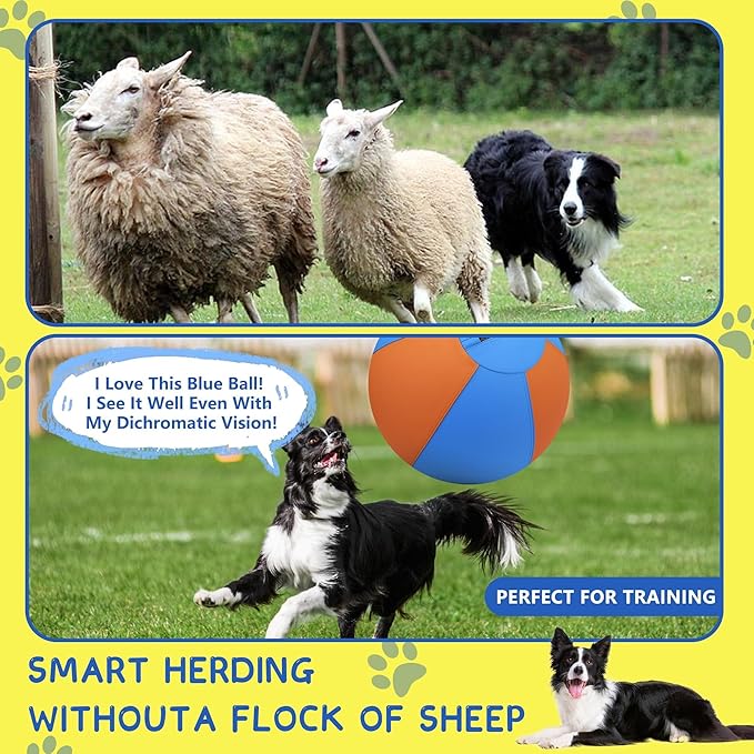 Herding Ball for Dogs - 18" Medium Herding Ball with Anti-Burst Cover and Pump, Outdoor Dog Exercise Toy for Australian Shepherd, German Shepherd, Collie (Blue & Orange)