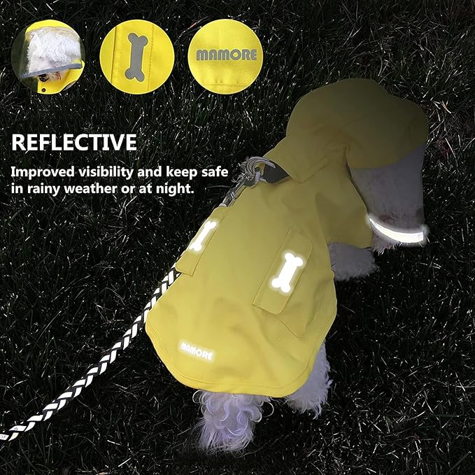 Dog Raincoat,Waterproof Rain Poncho with Hoodie, High Reflective Adjustable Pet Rain Jacket with Leash Hole for Small Medium and Large Dogs (Orange, X-Small: 4-9lbs)