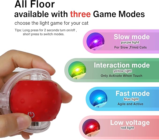 Interactive Cat Toy – Motion Activated Rolling Ball with LED Lights & 3 Play Modes & Two Different Tails - Best Toy for Indoor Cats & Kittens to Stay Active and Stimulate Hunting Instinct