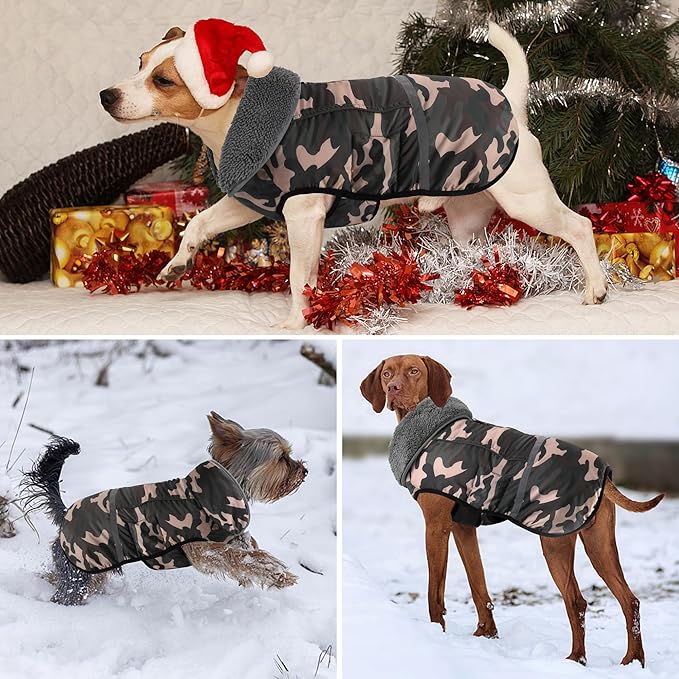 Dogcheer Warm Dog Coat, Waterproof Dog Jacket Christmas Puppy Winter Coat with Buckle, Reflective Adjustable Pet Snow Jacket Fleece Sweater for Small Medium Large Dogs - Dusty Pink Camo, L