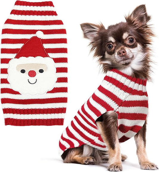 PETCARE Santa Dog Sweater Christmas Funny Cute Red Striped Cat Sweater Vest Pet Holiday Dog Clothes Puppy Sweaters for Small Medium Large Dogs Cats Fall Winter Outfits Xmas Dogs Costume,Large