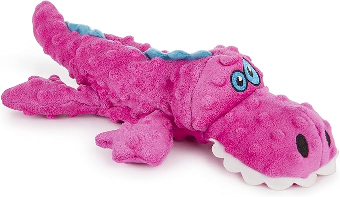 goDog Gators Squeaky Plush Dog Toy with Chew Guard Technology, Durable Fabric & Squeaker for Active Play, Pink, Large