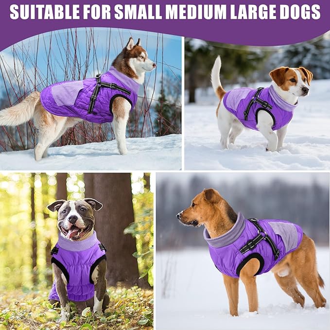 Mosucoirl Warm Dog Coats Pet Clothes, Waterproof Dogs Jacket Reflective Pet Outfits Winter Dog Cold Weather Coat Cozy Snow Jackets Vest for Small Medium Large Dogs Puppy Doggie (Purple, M)