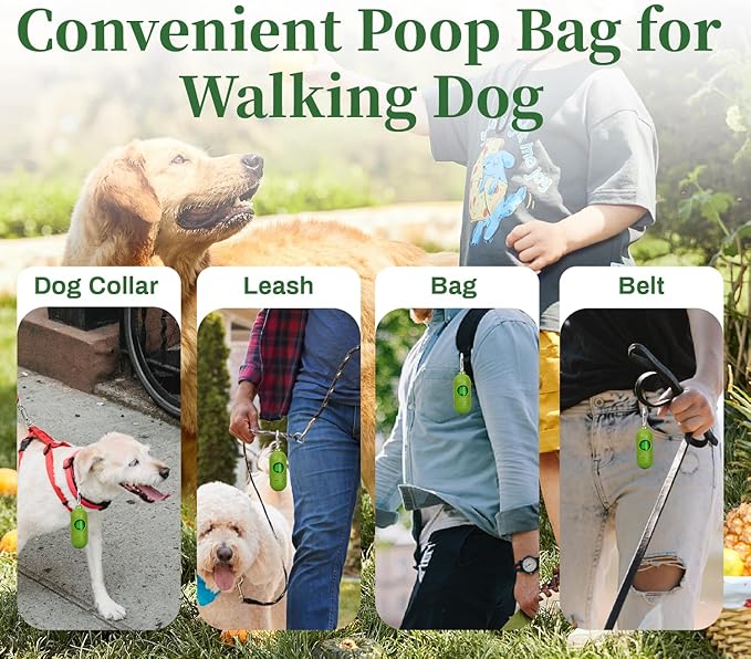 870 Counts Dog Poop Bags Rolls with Dispenser & Leash Clip, Scented Poop Bags for Dogs Waste, Extra Thick & Leak Proof for Poop Doggie Puppy Pet Waste, 9" x 13", Green