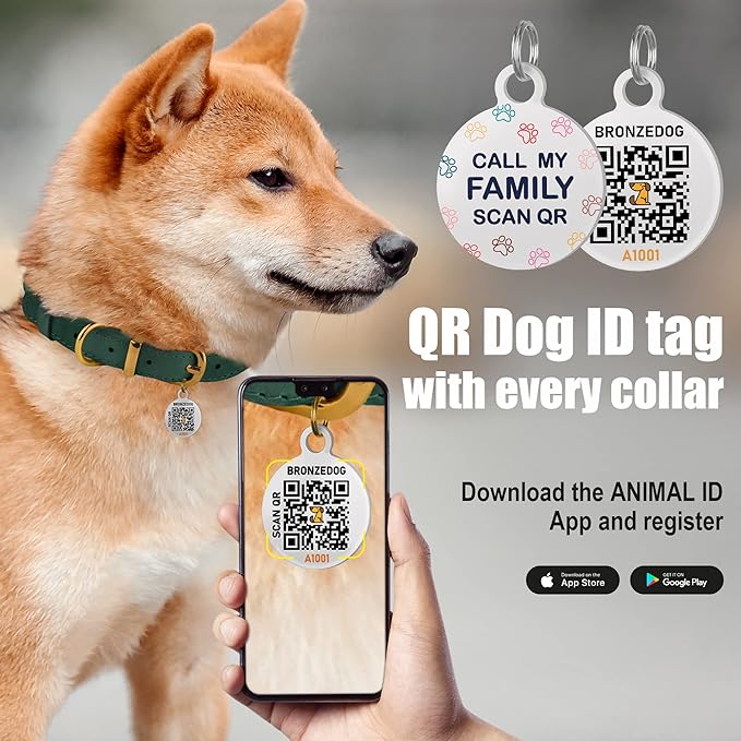 BronzeDog Rolled Leather Dog Collar with QR ID Tag, Adjustable Soft Round Collars for Small Medium Large Dogs Puppy (14" - 16" Neck Size, Lavender)