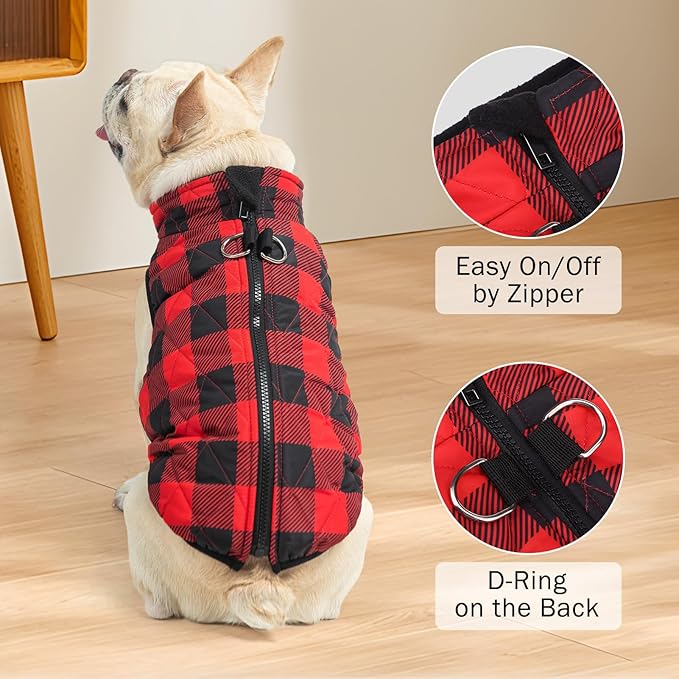 SCENEREAL Dog Winter Coat - Warm Jacket with Built-in Harness for Small to Medium Dogs, Waterproof, Fleece Puffer Vest, Windproof, Snow Clothes