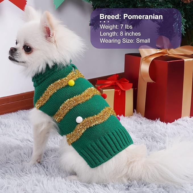 cyeollo Dog Sweater Dog Christmas Sweaters Glitter Pullover Turtleneck with Leash Hole Holiday Puppy Clothes for Small Dogs Cats
