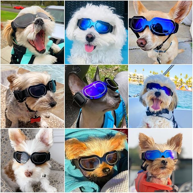 Namsan Dog Goggles Small Breed, Anti-UV Sunglasses for Dogs Small Breeds, Windproof Riding Dog Eye Protection, Yorkie Glasses with Elastic Straps, Easy Put-on/Adjustable, Bright Black