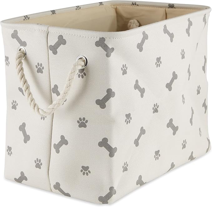 Bone Dry Pet Storage Collection Paw and Bone Print, Small Rectangle, 14x8x9, Gray