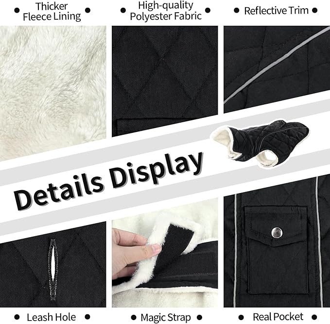 Malier Dog Winter Coat, Windproof Dog Cold Weather Coats with Real Pocket, Winter Extra Warm Pet Coat Fleece Jacket Reflective Clothes for Small Medium Large Dogs and Puppy (Black, Medium)